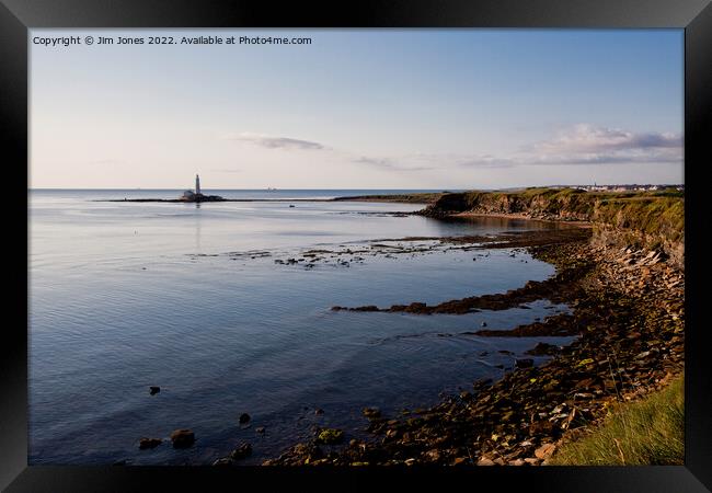 St Mary's Island and a calm North Sea Framed Print by Jim Jones