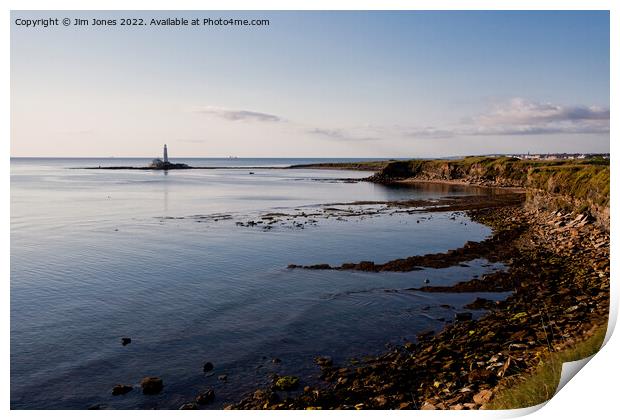 St Mary's Island and a calm North Sea Print by Jim Jones