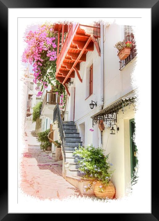 A street in Skopelos. Framed Mounted Print by David Birchall