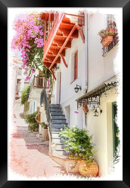 A street in Skopelos. Framed Print by David Birchall