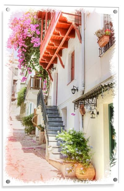 A street in Skopelos. Acrylic by David Birchall
