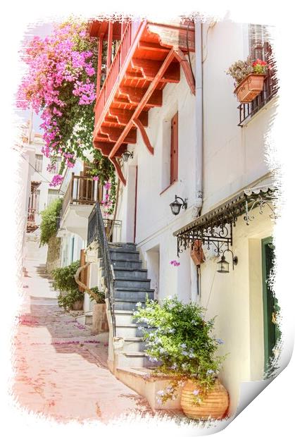 A street in Skopelos. Print by David Birchall