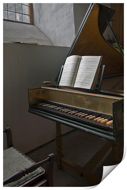 Harpsichord in old church Print by Gary Eason