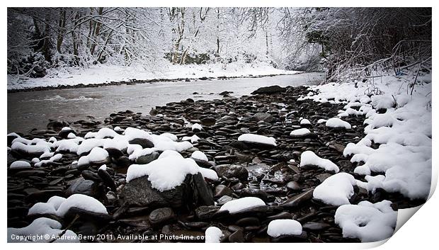 Snow on the River Bank Print by Andrew Berry