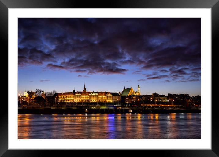 Warsaw City Skyline Twilight River View Framed Mounted Print by Artur Bogacki