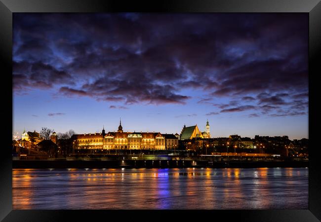 Warsaw City Skyline Twilight River View Framed Print by Artur Bogacki