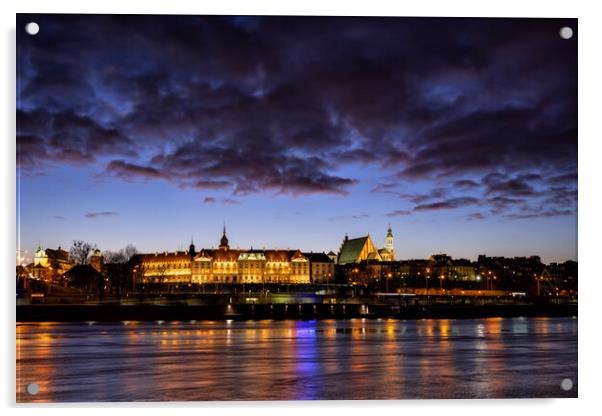 Warsaw City Skyline Twilight River View Acrylic by Artur Bogacki