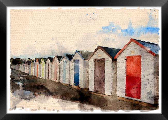 Goodrington Beach Huts - Watercolour Framed Print by Graham Lathbury