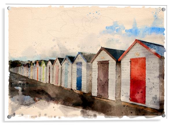 Goodrington Beach Huts - Watercolour Acrylic by Graham Lathbury