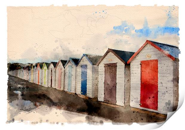 Goodrington Beach Huts - Watercolour Print by Graham Lathbury