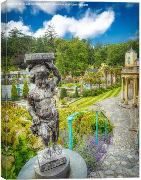 Portmeirion Statue and Square Canvas Print by Lee Kershaw