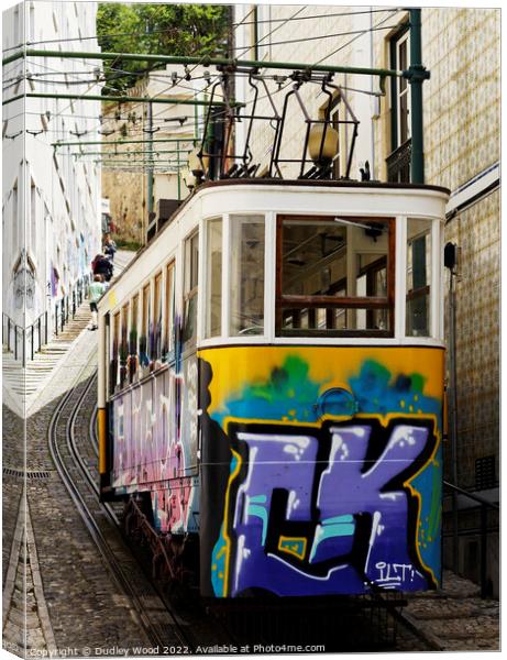 Lisbons Urban Funicular Tram Canvas Print by Dudley Wood