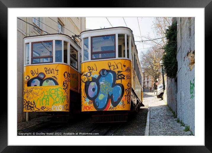 GraffitiClad Funicular Trams in Lisbon Framed Mounted Print by Dudley Wood