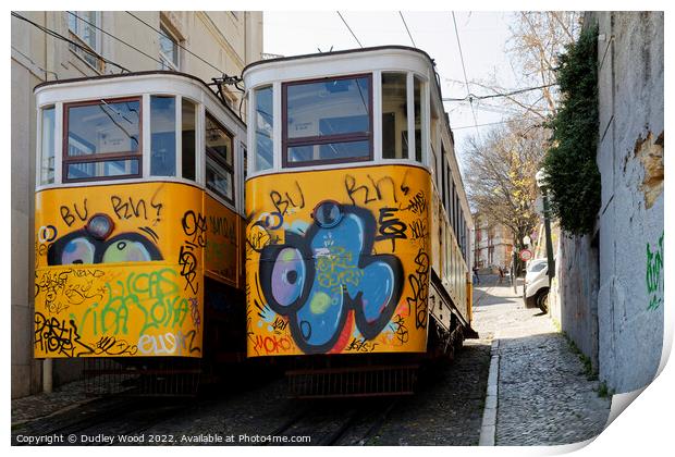 GraffitiClad Funicular Trams in Lisbon Print by Dudley Wood