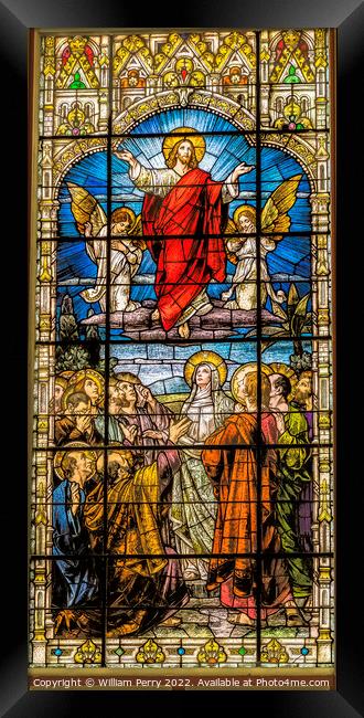 Jesus Ascension Heaven Stained Glass Gesu Church Miami Florida Framed Print by William Perry