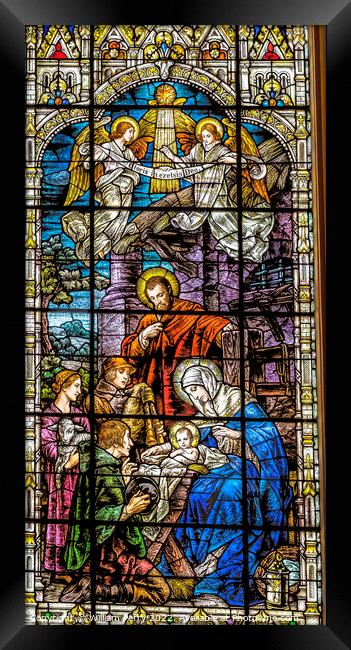 Jesus Mary Jesus Nativity Stained Glass Gesu Miami Florida Framed Print by William Perry