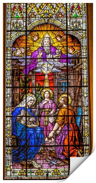 Jesus Mary Joseph God Stained Glass Gesu Church Miami Florida Print by William Perry