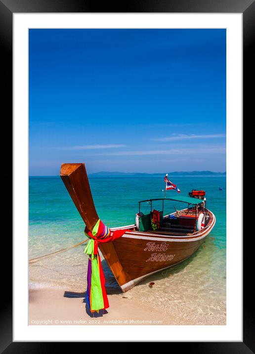 Long tail boat moored on Naka Island, Framed Mounted Print by Kevin Hellon