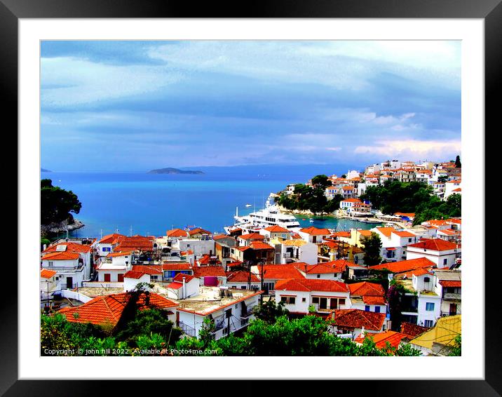 Old port and town, Skiathos, Greece. Framed Mounted Print by john hill