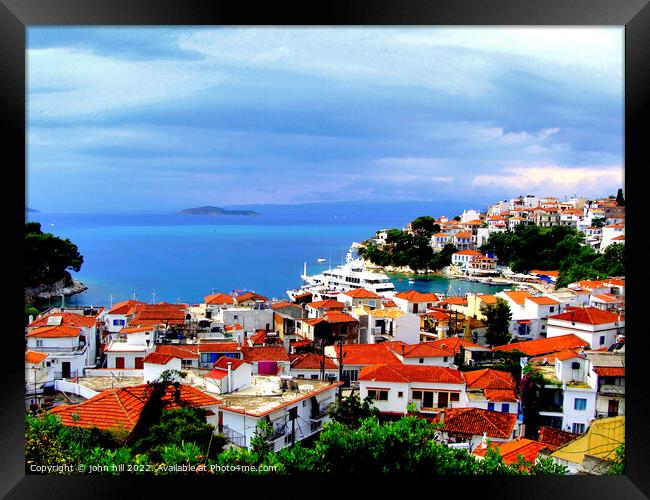 Old port and town, Skiathos, Greece. Framed Print by john hill