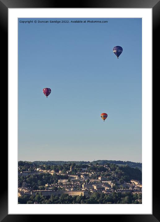 Trio of Hot Air Balloons over Bath Framed Mounted Print by Duncan Savidge