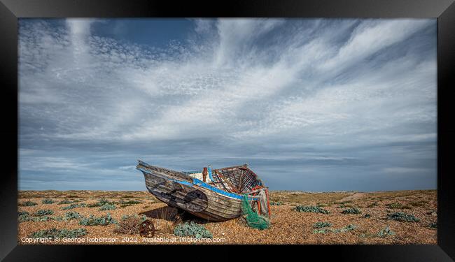 Abandoned fishing boat at Dungeness Framed Print by George Robertson