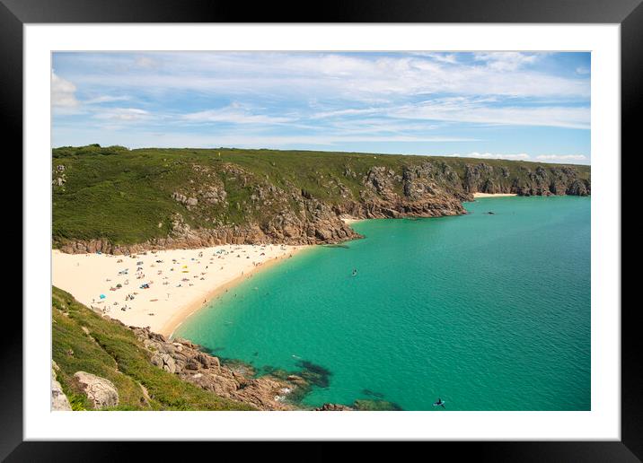 Porthcurno beach Cornwall Framed Mounted Print by kathy white