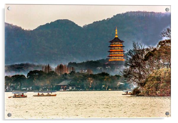 Old Chinese Leifeng Pagoda West Lake Hangzhou Zhejiang China Acrylic by William Perry