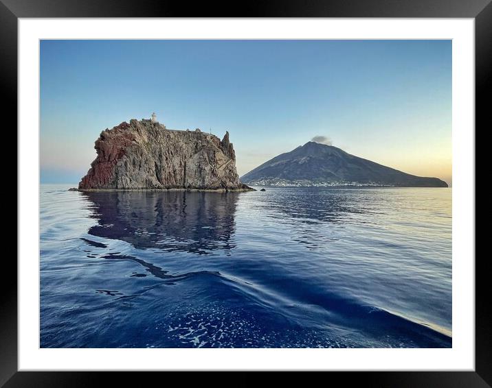 Stromboli volcano at sea Framed Mounted Print by Rachael Hood