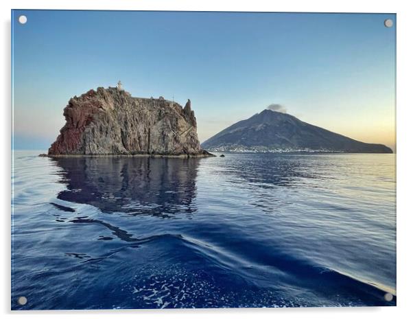 Stromboli volcano at sea Acrylic by Rachael Hood