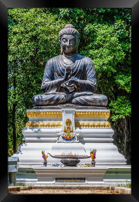 Buddha Statue and Thai flag,  Framed Print by Kevin Hellon