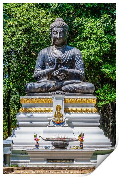 Buddha Statue and Thai flag,  Print by Kevin Hellon