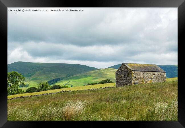 Howgill Fells and Barn Sedbergh Cumbria  Framed Print by Nick Jenkins
