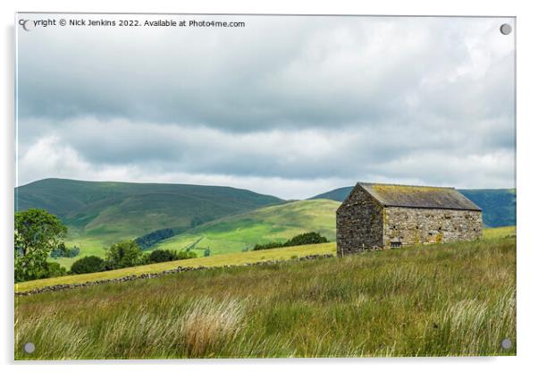 Howgill Fells and Barn Sedbergh Cumbria  Acrylic by Nick Jenkins