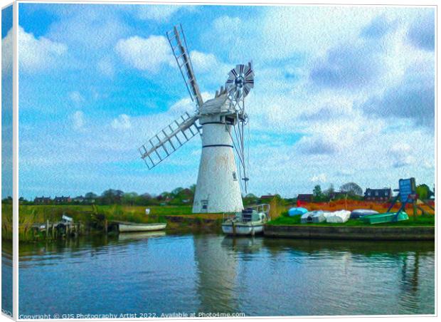 Thurne Windmill in Oil white Border Canvas Print by GJS Photography Artist