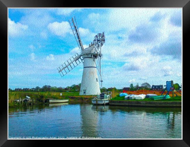 Thurne Windmill in Oil white Border Framed Print by GJS Photography Artist