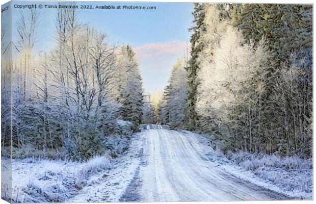 Country Road in Middle of Winter Digital Art Canvas Print by Taina Sohlman