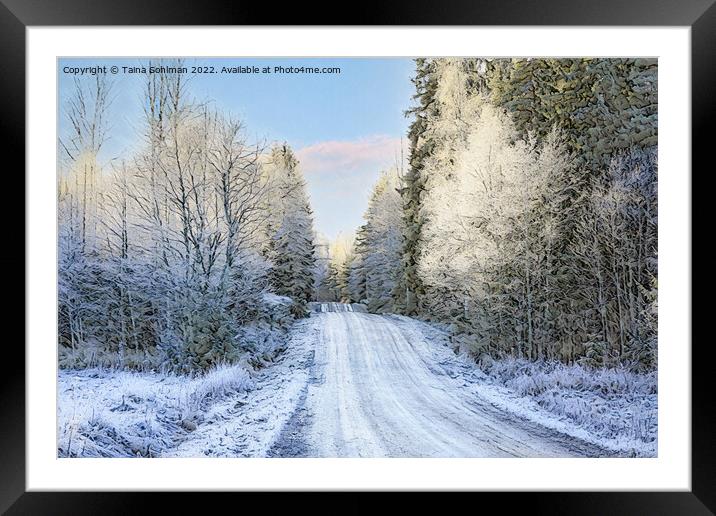 Country Road in Middle of Winter Digital Art Framed Mounted Print by Taina Sohlman