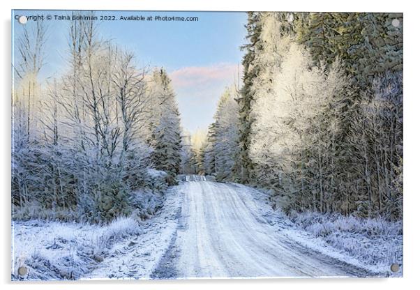 Country Road in Middle of Winter Digital Art Acrylic by Taina Sohlman