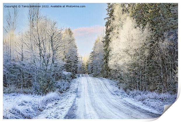 Country Road in Middle of Winter Digital Art Print by Taina Sohlman