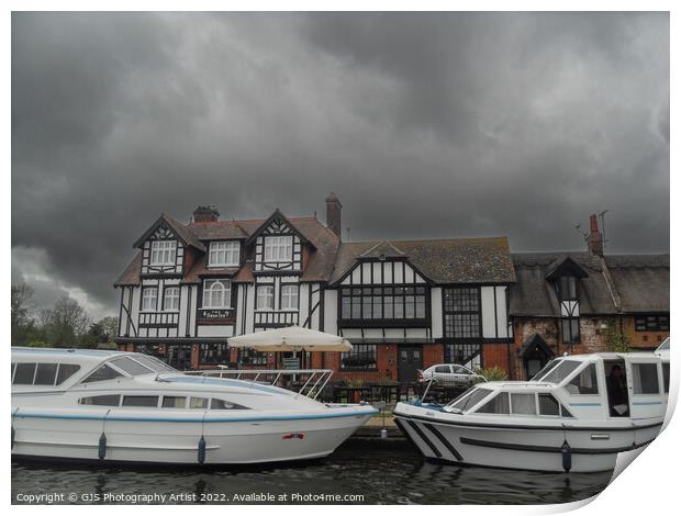 Pub with Moorings Print by GJS Photography Artist