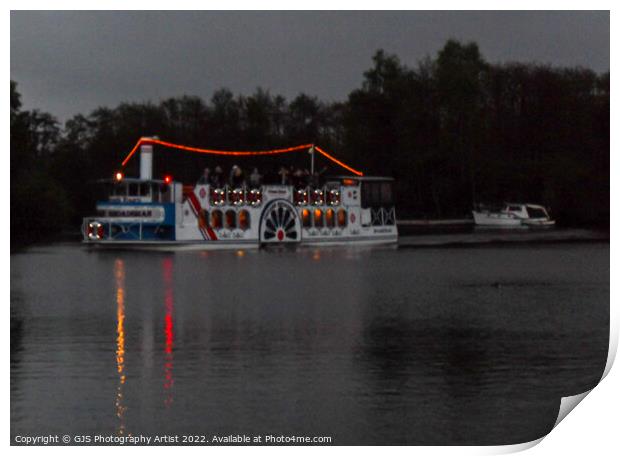 Vintage Boardsman Paddle Steamer Lights Glowing Print by GJS Photography Artist