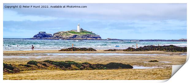 Godrevy Island And Lighthouse  Print by Peter F Hunt