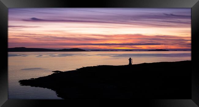 Rhue Lighthouse and Sunset over the Summer Isles Framed Print by John Frid