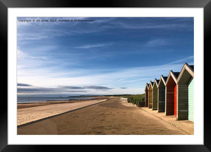 Blyth beach huts in July sunshine Framed Mounted Print by Jim Jones