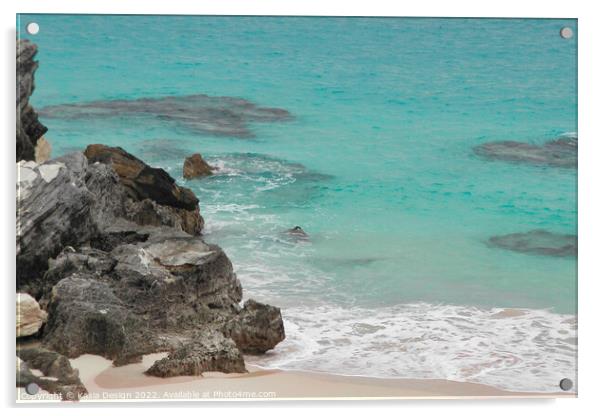 Secluded Beach and Turquoise Waters, Bermuda Acrylic by Kasia Design