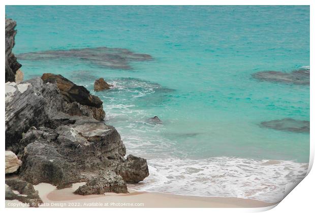 Secluded Beach and Turquoise Waters, Bermuda Print by Kasia Design