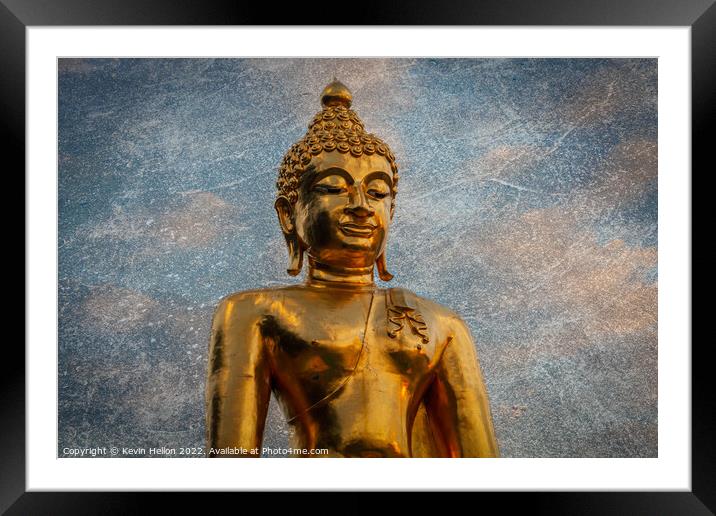 Golden Buddha statue Framed Mounted Print by Kevin Hellon