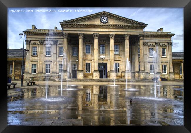 Huddersfield Train Station Reflection Framed Print by Alison Chambers
