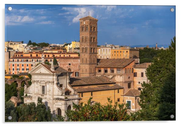 Rome Cityscape With Basilica di Santa Francesca Romana Acrylic by Artur Bogacki